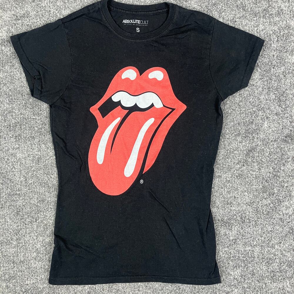 Absolute Cult T-Shirt Womens S Black Rolling Stones Tongue Graphic Rock Band Tee